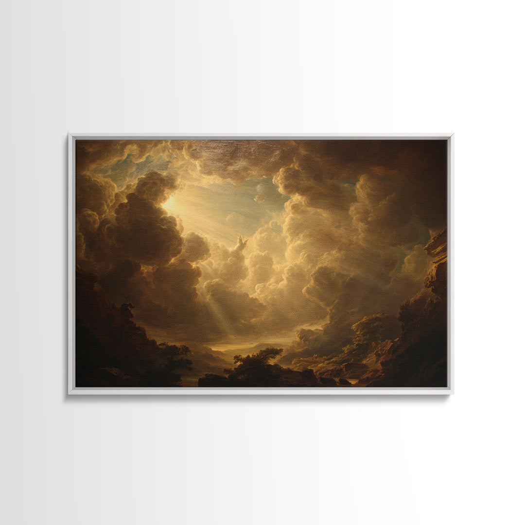 Angelic Hand Reaching Through Clouds Framed Canvas Print, Baroque Art, Modern Wall Art, Living Room Decor, Watercolor Art, BAO-3x2-97