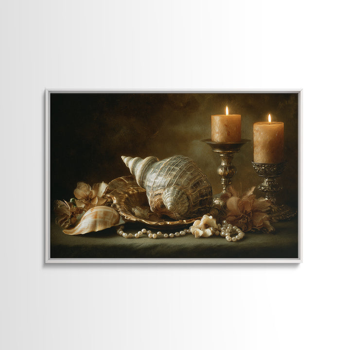 Ornamental Shell and Pearl Composition Canvas Print, Baroque Art, Dark Academia Decor, Living Room Decor, Fine Art, Ornate, BAO-3x2-98