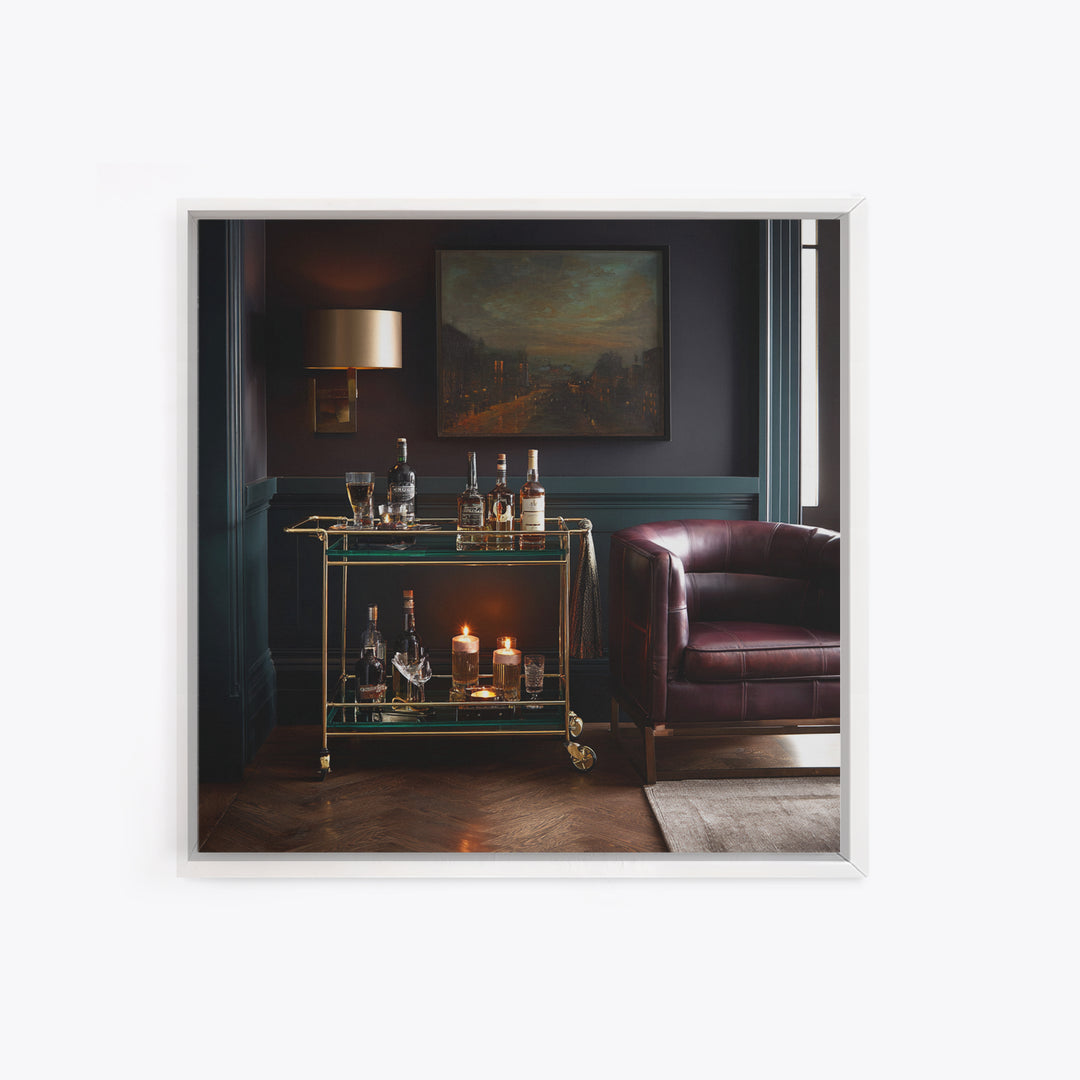 Luxury Emerald Bar Cart Arrangement Canvas Print, Bar Art, Kitchen Print, Bar Decor, Oil Painting, Fine Art Print, BAR-1x1-22