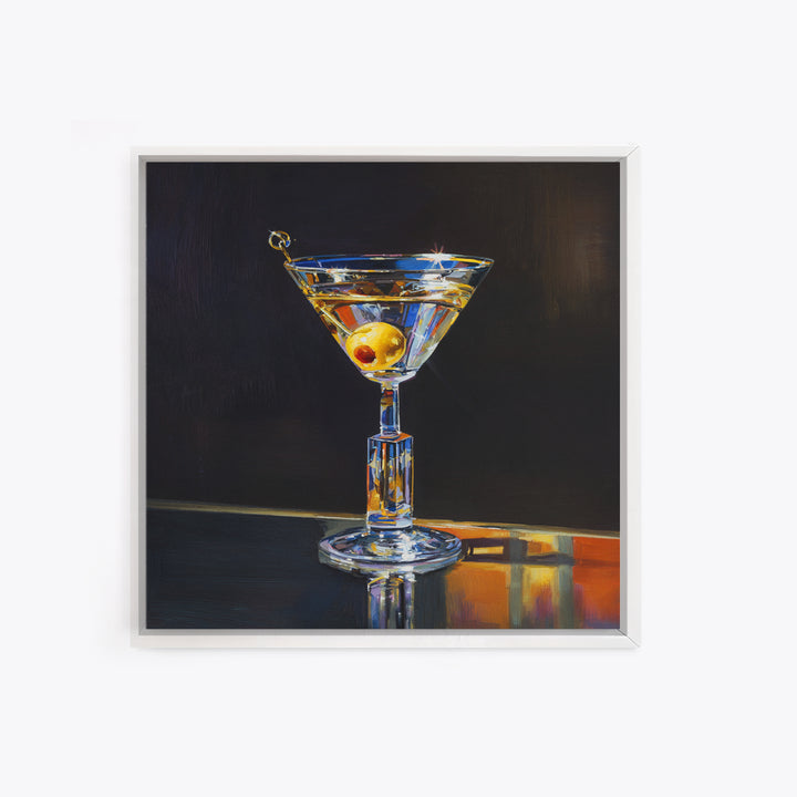Martini Glass with Olive on a Black Framed Canvas Print, Bar Art, Kitchen Wall Decor, Bar Decor, Fine Art, Bar Cart Art, BAR-1x1-27