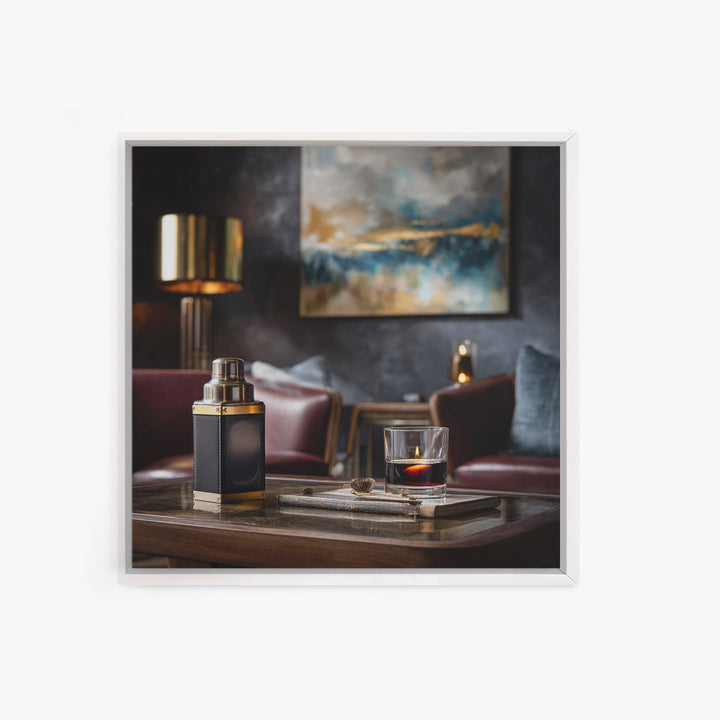 Speakeasy Key and Cocktail Shaker Composition Framed Canvas Print, Bar Art, Minimalist Decor, Bar Decor, Fine Art, BAR-1x1-88