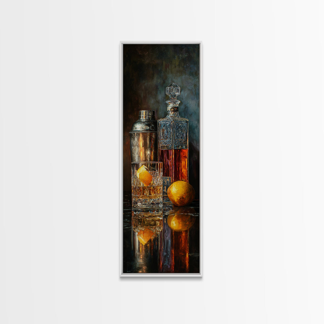 Speakeasy Key and Cocktail Shaker Composition Framed Canvas Print, Bar Art, Minimalist Decor, Bar Decor, Fine Art, BAR-1x3-4