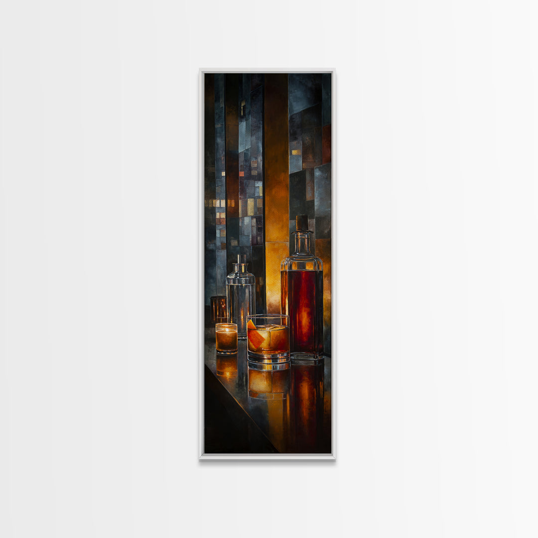 Midnight Manhattan Cocktail Canvas Print, Bar Art, Apartment Decor, Bar Decor, Abstract Art, Living Room Art, BAR-1x3-60