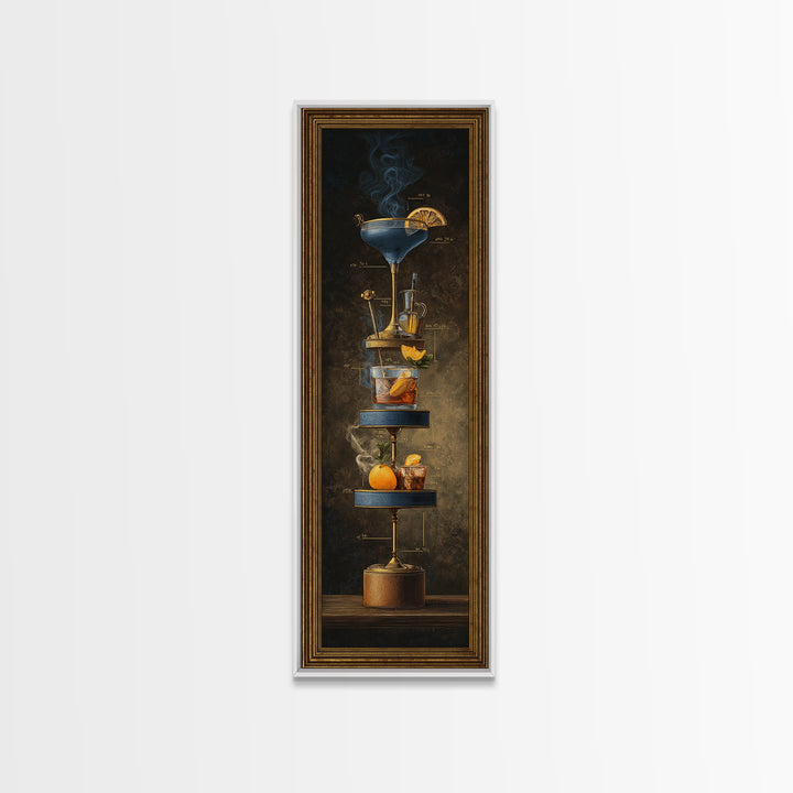Cocktail Recipe Diagram Styled as Elegant Art Framed Canvas Print, Bar Art, Bar Decor, Fine Art, Statement Artwork, BAR-1x3-80