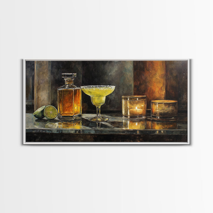 Classic Margarita with Salt Rim and Lime Framed Canvas Print, Bar Art, Art Print, Bar Decor, Fine Art, Kitchen Wall Decor, BAR-2x1-7
