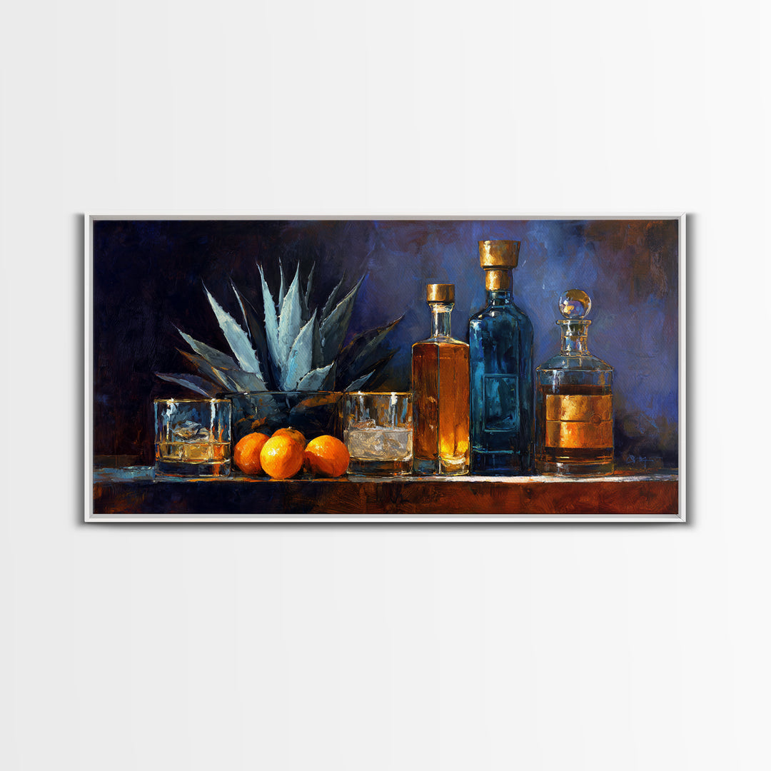 Tequila Agave Plant Study Framed Canvas Print, Bar Art, Kitchen Wall Decor, Bar Decor, Oil Painting, Bar Cart Art, BAR-2x1-80