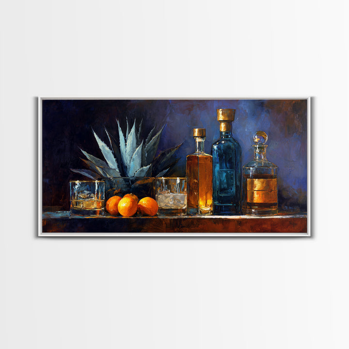 Tequila Agave Plant Study Framed Canvas Print, Bar Art, Kitchen Wall Decor, Bar Decor, Oil Painting, Bar Cart Art, BAR-2x1-80