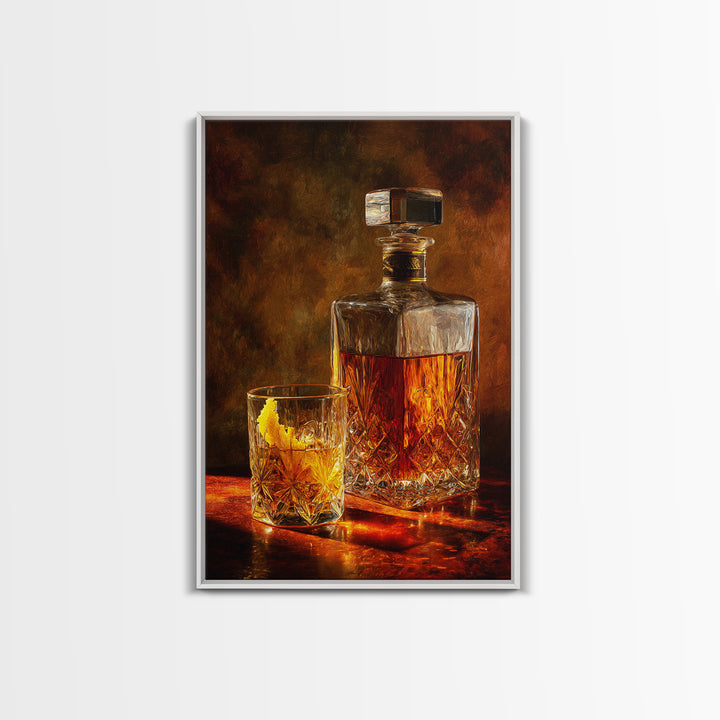 Whiskey Bottle and Cut Crystal Glass Canvas Print, Bar Art, Contemporary Art, Bar Decor, Fine Art, Apartment Decor, BAR-2x3-10