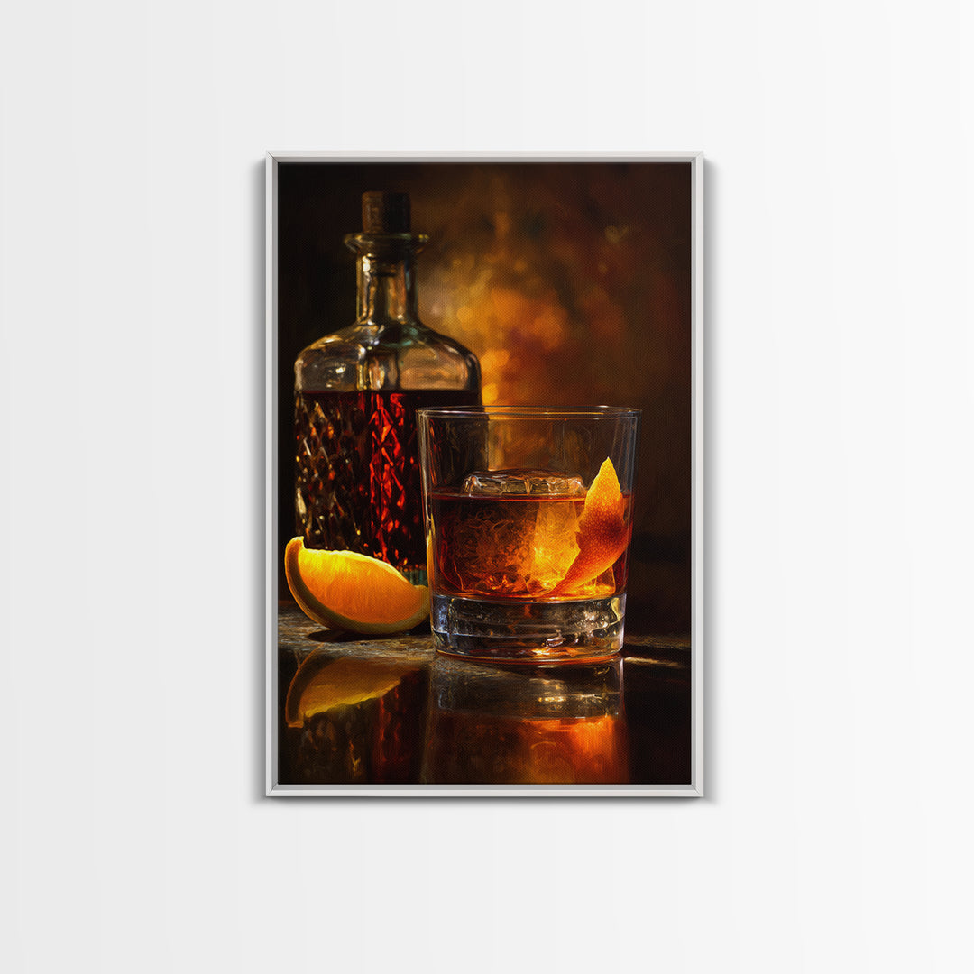 Old Fashioned Cocktail Canvas Print, Bar Art, Kitchen Print, Bar Decor, Oil Painting, Fine Art Print, Statement Artwork, BAR-2x3-57