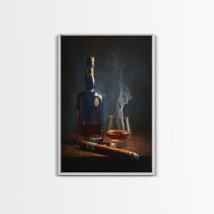 Dark Moody Cigar and Whiskey Still Life Canvas Print, Bar Art, Kitchen Wall Decor, Bar Decor, Fine Art, Bar Cart Art, BAR-2x3-65
