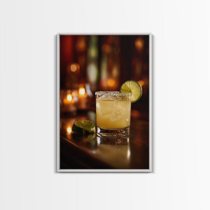 Classic Margarita with Salt Rim and Lime Canvas Print, Bar Art, Retro Wall Art, Bar Decor, Fine Art, Bar Cart Decor, BAR-2x3-67