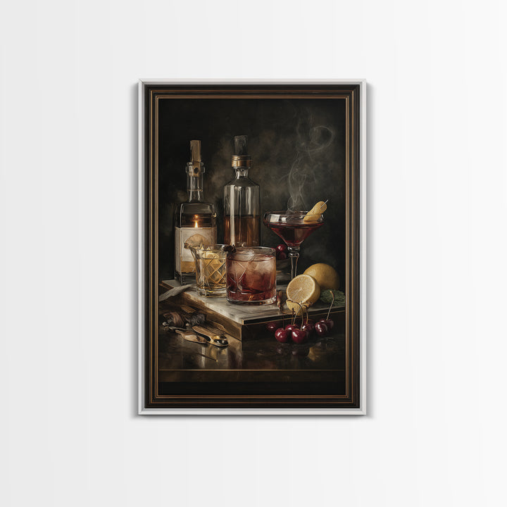 Cocktail Recipe Diagram Styled as Elegant Art Framed Canvas Print, Bar Art, Living Room Art, Bar Decor, Fine Art, BAR-2x3-76