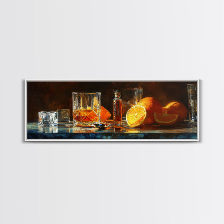 Orange Bitters and Bar Spoon Still Life Canvas Print, Bar Art, Bar Cart Decor, Bar Decor, Oil Painting, Minimalist Decor, BAR-3x1-61
