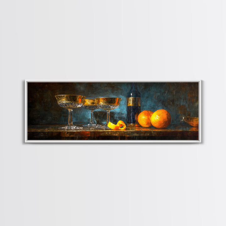 Champagne Coupe Tower Framed Canvas Print, Bar Art, Kitchen Print, Bar Decor, Oil Painting, Fine Art Print, Statement Artwork, BAR-3x1-74