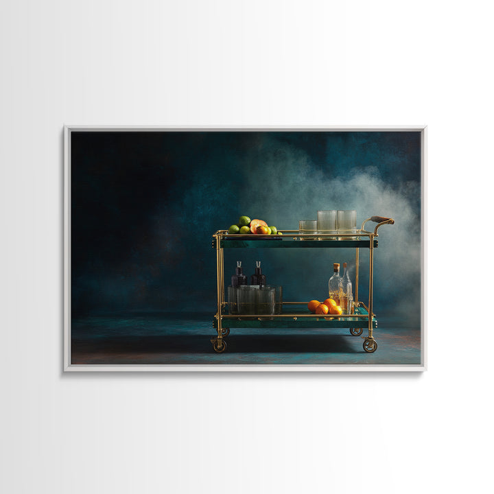 Luxury Emerald Bar Cart Arrangement Framed Canvas Print, Bar Art, Kitchen Wall Art, Bar Decor, Fine Art, Coffee Wall Art, BAR-3x2-2