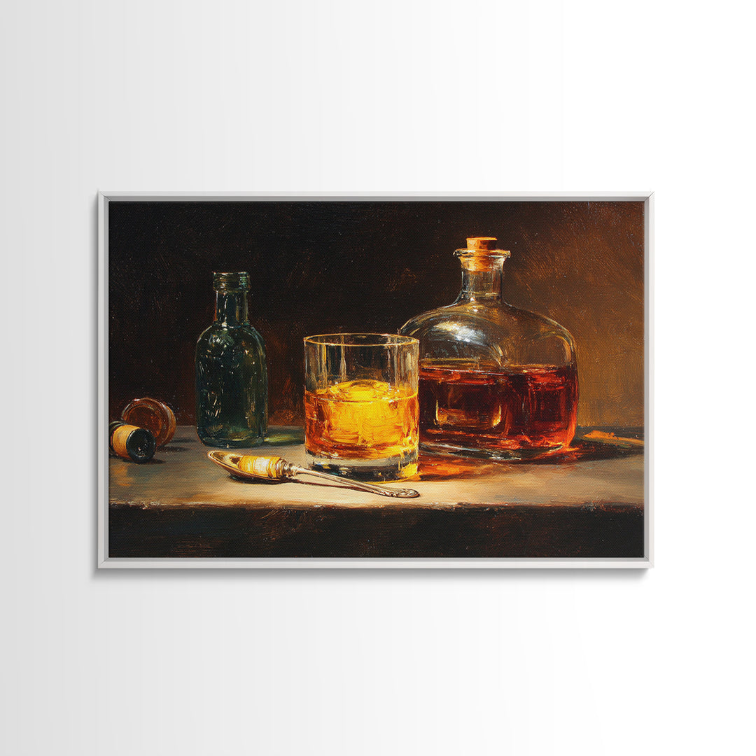 Orange Bitters and Bar Spoon Still Life Framed Canvas Print, Bar Art, Coffee Bar, Bar Decor, Abstract Art, Room Decor, BAR-3x2-25