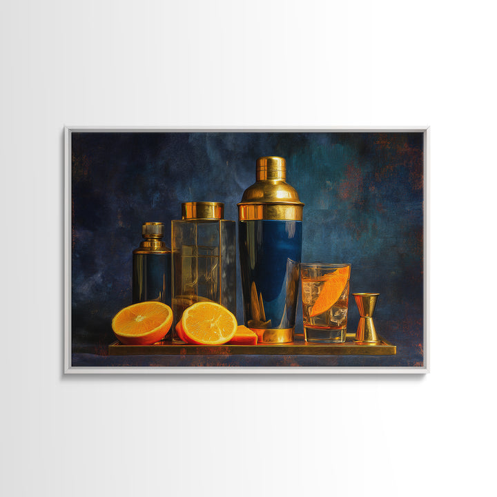 Speakeasy Key and Cocktail Shaker Composition Canvas Print, Bar Art, Minimalist Decor, Bar Decor, Fine Art, Digital Print, BAR-3x2-68