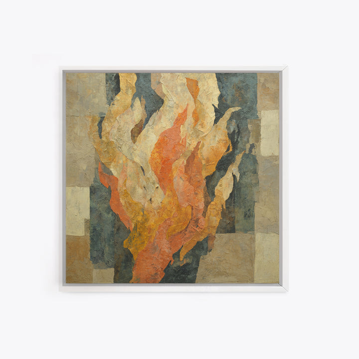 Moody Abstract Flames and Smoke Composition Framed Canvas Print, Basement Art, Rustic Wall Art, Living Room Decor, Abstract Art, BAS-1x1-24