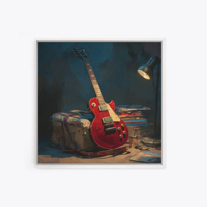 Classic Rock Guitar Still Life Framed Canvas Print, Basement Art, Fine Art Print, Living Room Decor, Fine Art, Retreat, BAS-1x1-29