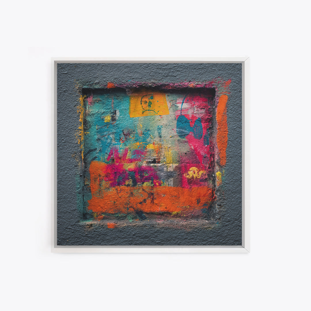 Urban Brick Graffiti Panel Framed Canvas Print, Basement Art, Custom Wall Art, Living Room Decor, Retreat, Baseball Decor, BAS-1x1-47