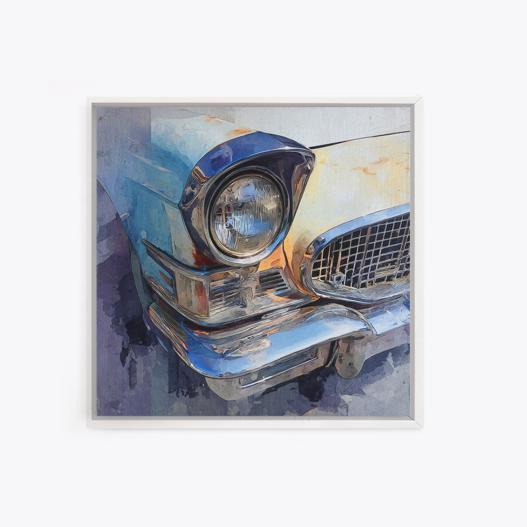 Classic Car Front Grill Closeup Framed Canvas Print, Basement Art, Rustic Wall Art, Living Room Decor, Fine Art, Retreat, BAS-1x1-70