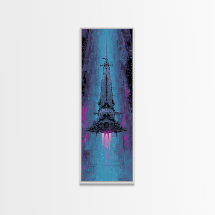 Retro Sci Fi Spaceship Poster for Entertainment Framed Canvas Print, Basement Art, Modern Decor, Living Room Decor, Retreat, BAS-1x3-53