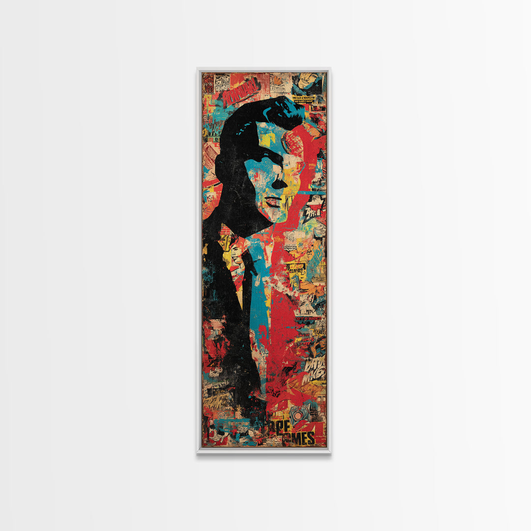 Comic Book Hero Silhouette Framed Canvas Print, Basement Art, Aesthetic Wall Art, Living Room Decor, Fine Art, Retreat, BAS-1x3-71