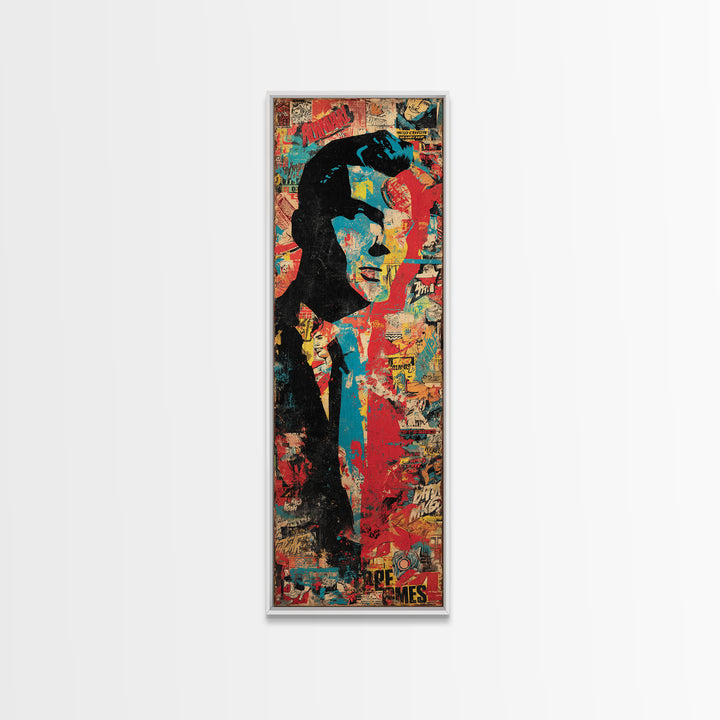 Comic Book Hero Silhouette Framed Canvas Print, Basement Art, Aesthetic Wall Art, Living Room Decor, Fine Art, Retreat, BAS-1x3-71