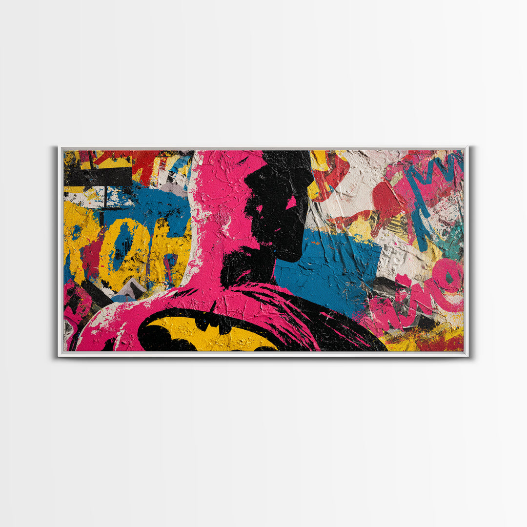 Comic Book Hero Silhouette Canvas Print, Basement Art, Classroom Decor, Living Room Decor, Retreat, Aesthetic Wall Art, BAS-2x1-31