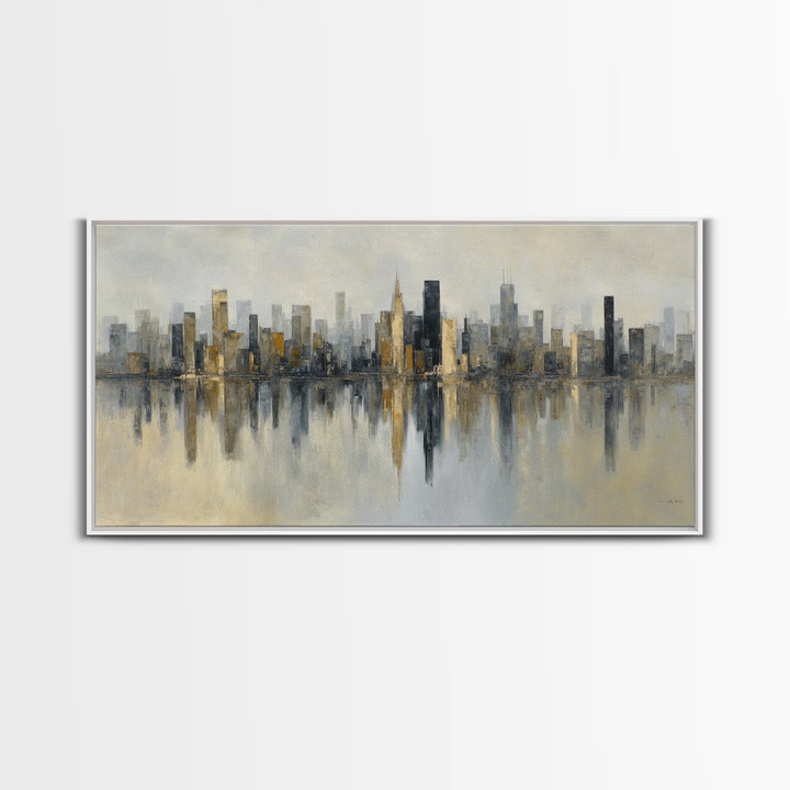 Dark Abstract City Skyline Framed Canvas Print, Basement Art, Digital Art Prints, Living Room Decor, Abstract Art, Retreat, BAS-2x1-51