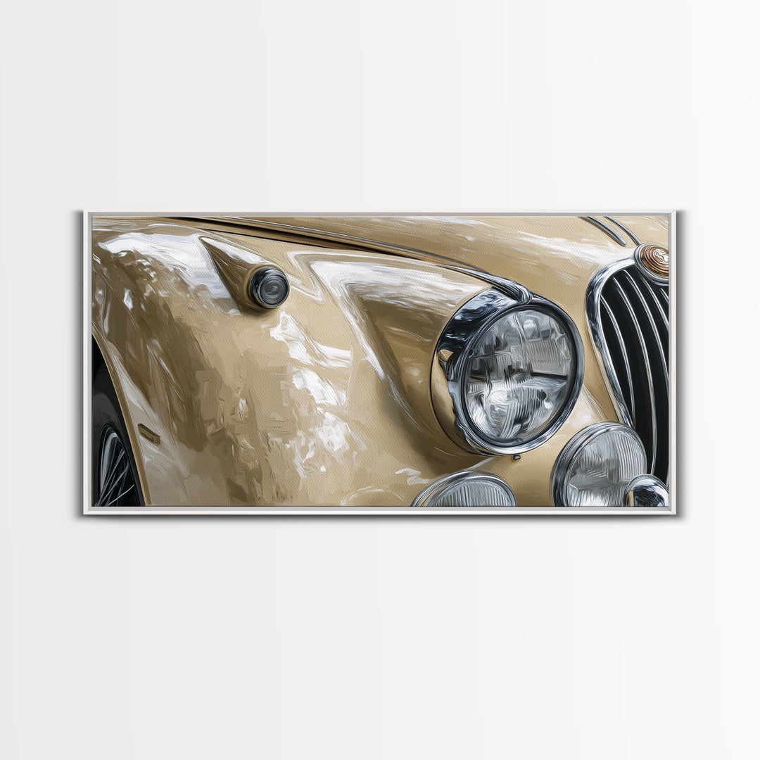 Classic Car Front Grill Closeup Canvas Print, Basement Art, Textured Painting, Living Room Decor, Watercolor Art, Retreat, BAS-2x1-66