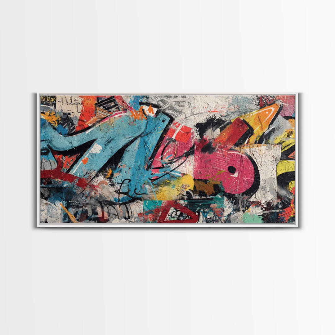 Urban Brick Graffiti Panel Framed Canvas Print, Basement Art, Game Room Decor, Living Room Decor, Fine Art, Retreat, BAS-2x1-67