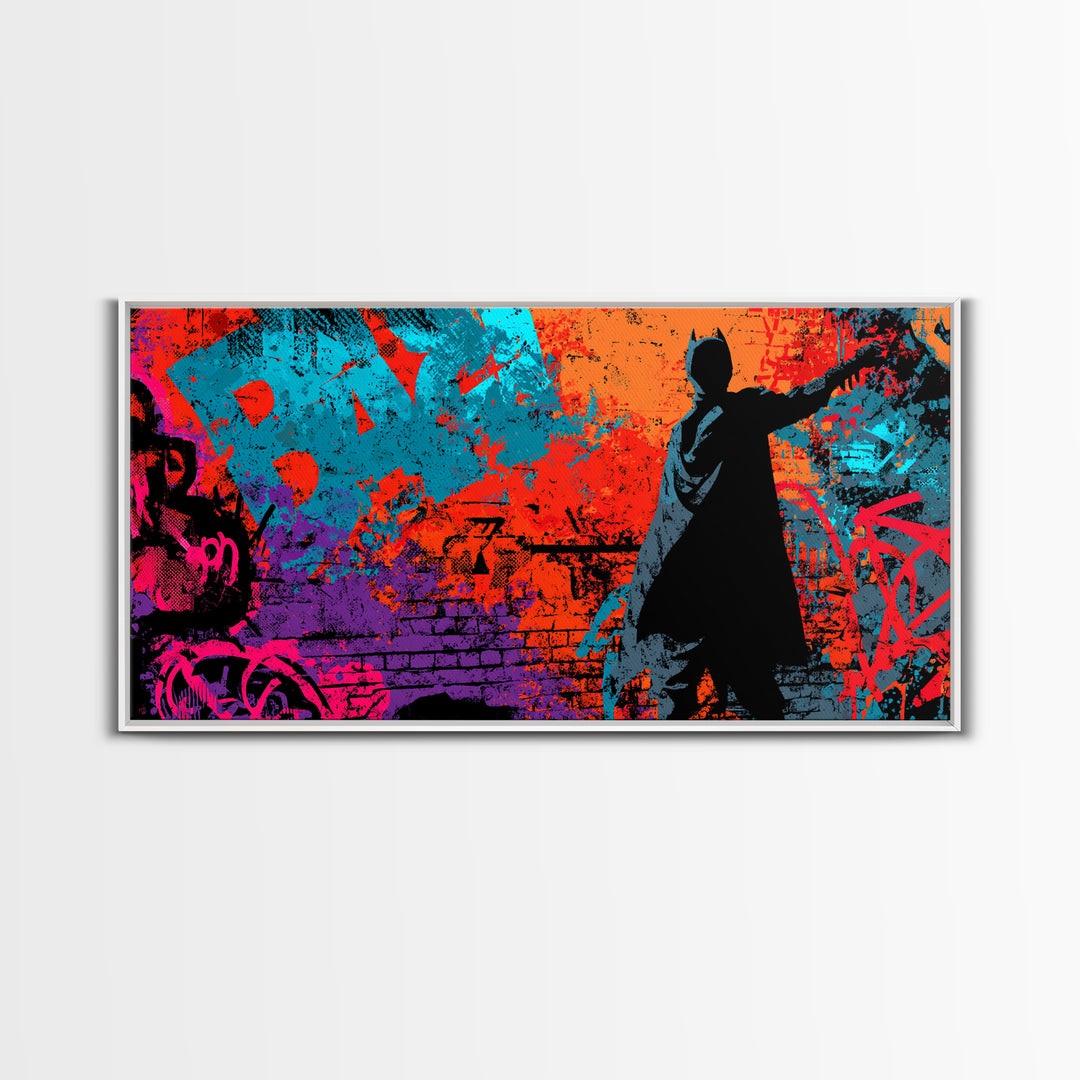 Comic Book Hero Silhouette Framed Canvas Print, Basement Art, Rustic Decor, Living Room Decor, Fine Art, Retreat, Luxury Decor, BAS-2x1-79
