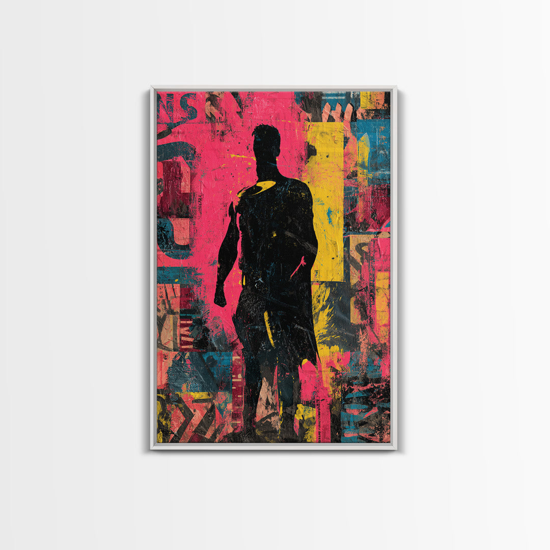 Comic Book Hero Silhouette Framed Canvas Print, Basement Art, Neutral Decor, Living Room Decor, Fine Art, Retreat, Wall Art, BAS-2x3-19