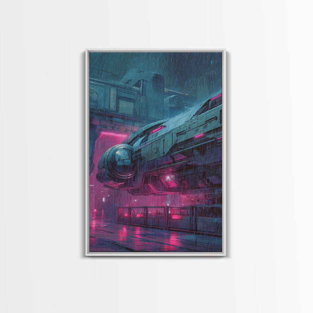 Retro Sci Fi Spaceship Poster for Entertainment Framed Canvas Print, Basement Art, Wall Art, Living Room Decor, Retreat, BAS-2x3-25