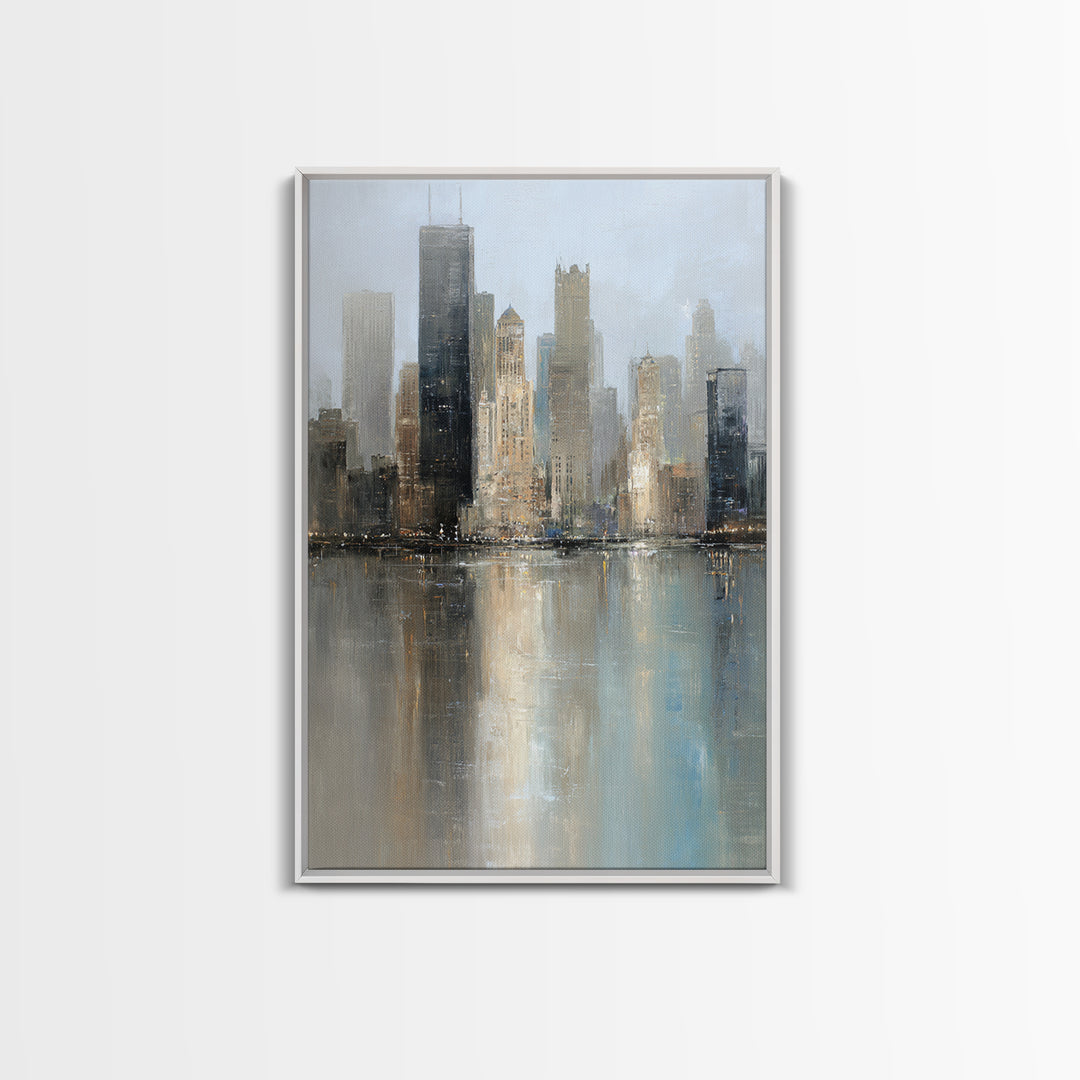 Dark Abstract City Skyline Canvas Print, Basement Art, Minimalist Decor, Living Room Decor, Abstract Art, Retreat, BAS-2x3-39