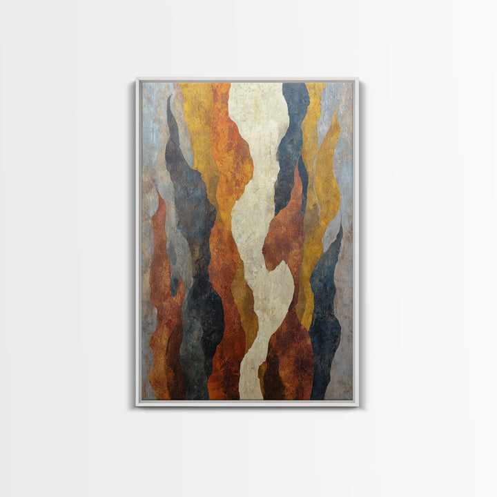 Moody Abstract Flames and Smoke Composition Framed Canvas Print, Basement Art, Neutral Decor, Living Room Decor, Retreat, BAS-2x3-56
