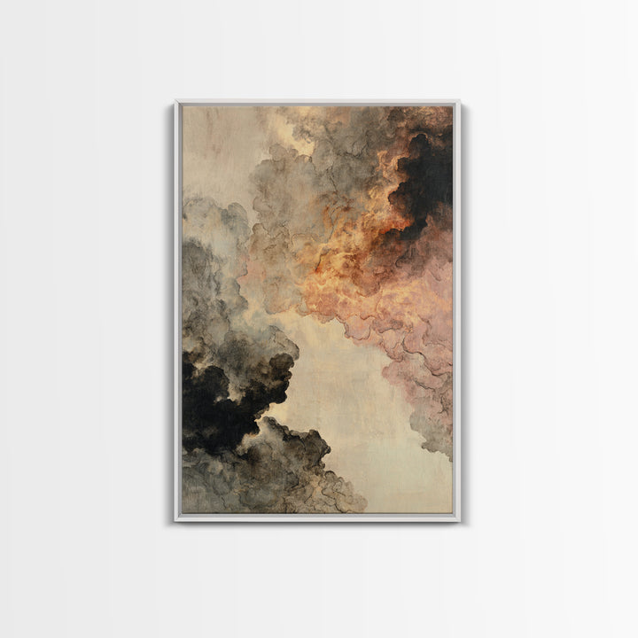 Moody Abstract Flames and Smoke Composition Canvas Print, Basement Art, Contemporary Art, Living Room Decor, Retreat, BAS-2x3-80