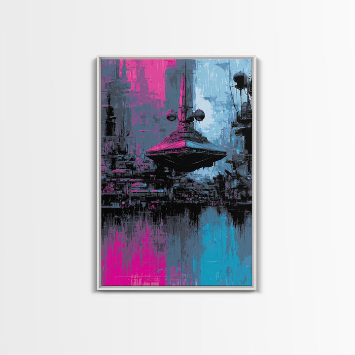 Retro Sci Fi Spaceship Poster for Entertainment Framed Canvas Print, Basement Art, Canvas Print, Living Room Decor, Retreat, BAS-2x3-97