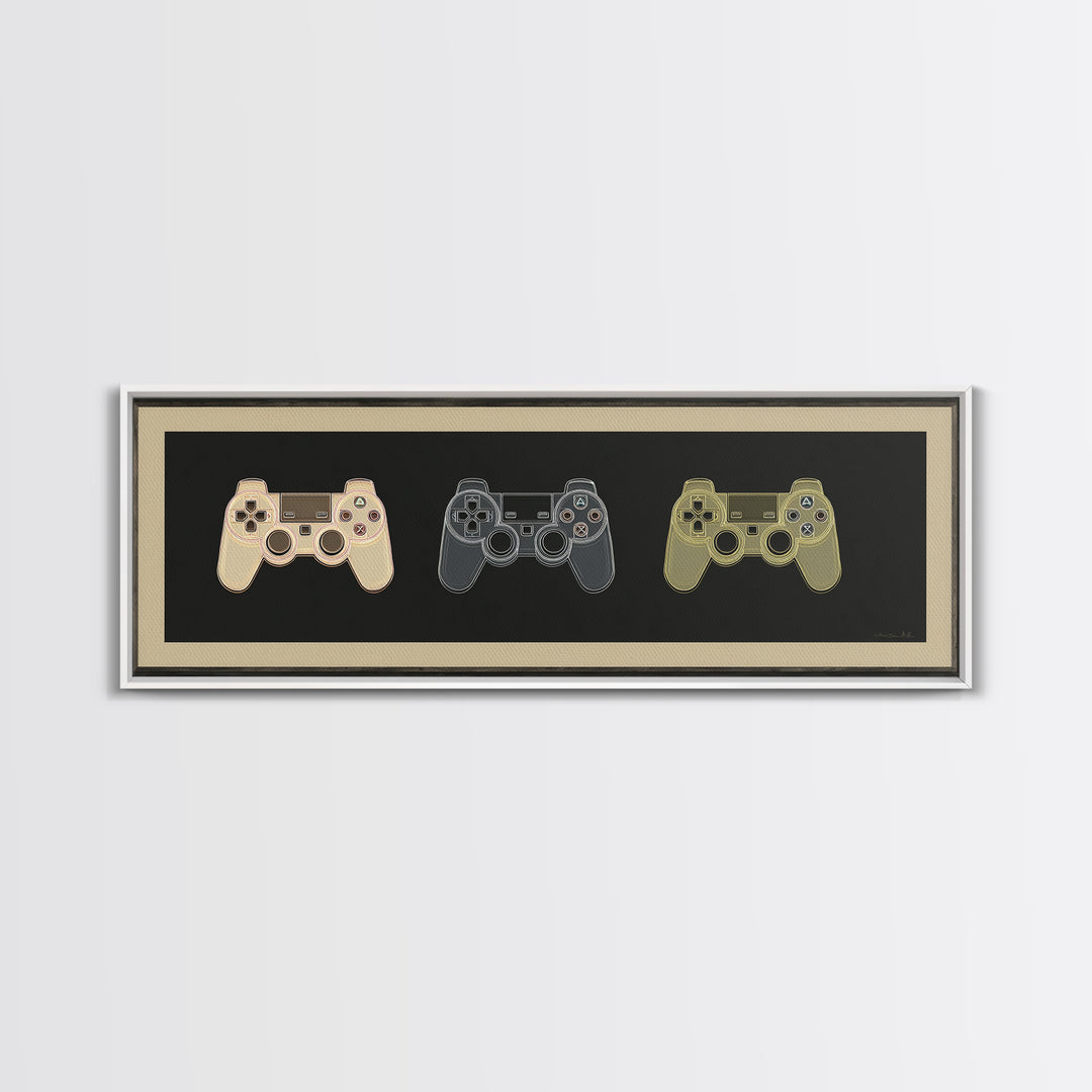Neon Game Controller Icon on Black Background Canvas Print, Basement Art, Western Decor, Living Room Decor, Fine Art, Retreat, BAS-3x1-13