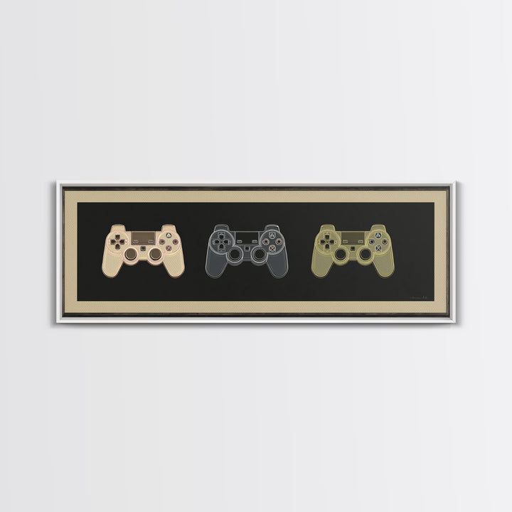 Neon Game Controller Icon on Black Background Canvas Print, Basement Art, Western Decor, Living Room Decor, Fine Art, Retreat, BAS-3x1-13