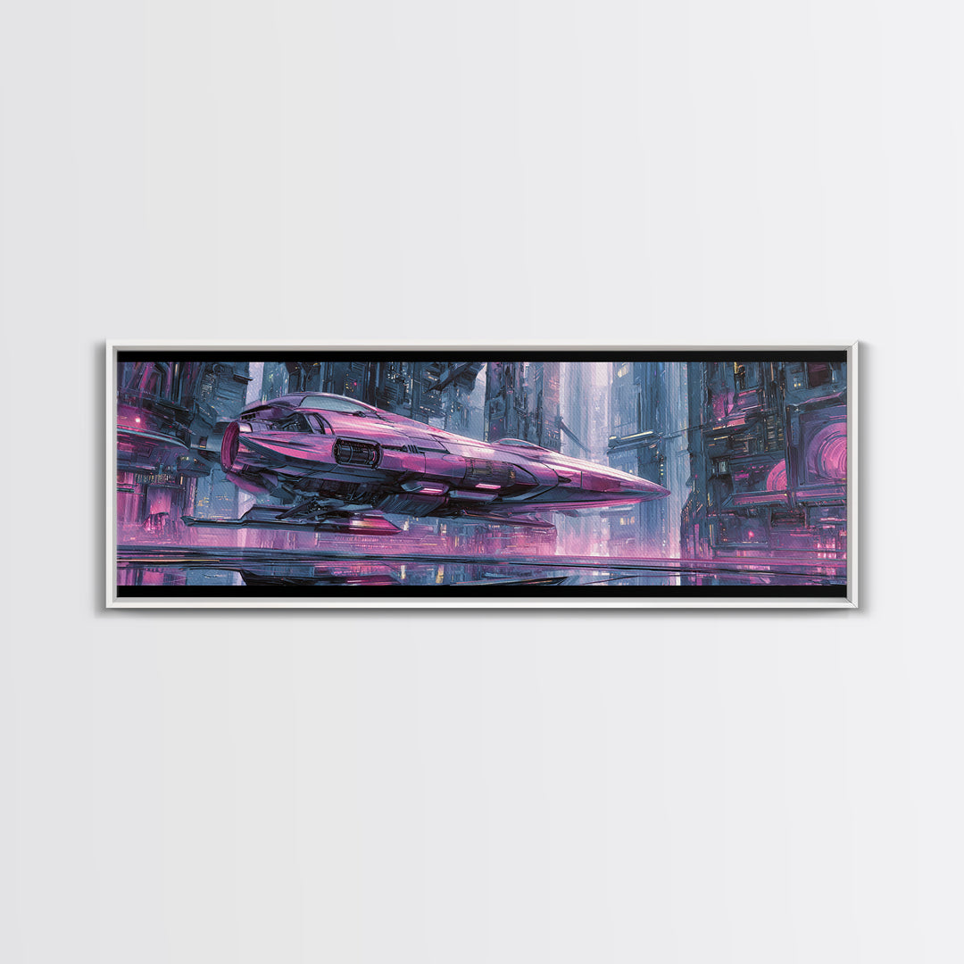 Retro Sci Fi Spaceship Poster for Entertainment Canvas Print, Basement Art, Bar Decor, Living Room Decor, Fine Art, Retreat, BAS-3x1-33