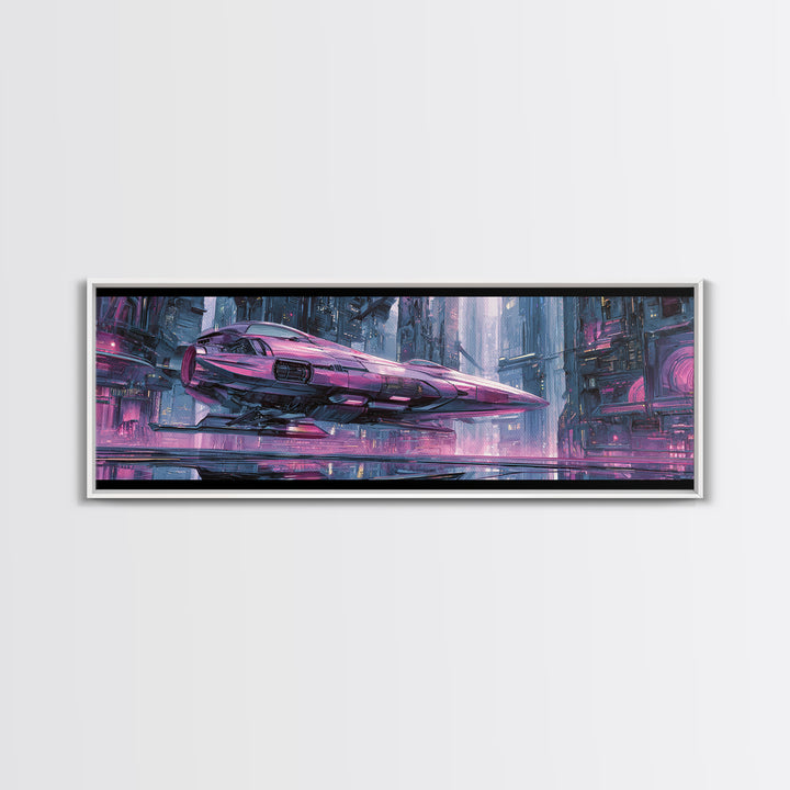 Retro Sci Fi Spaceship Poster for Entertainment Canvas Print, Basement Art, Bar Decor, Living Room Decor, Fine Art, Retreat, BAS-3x1-33