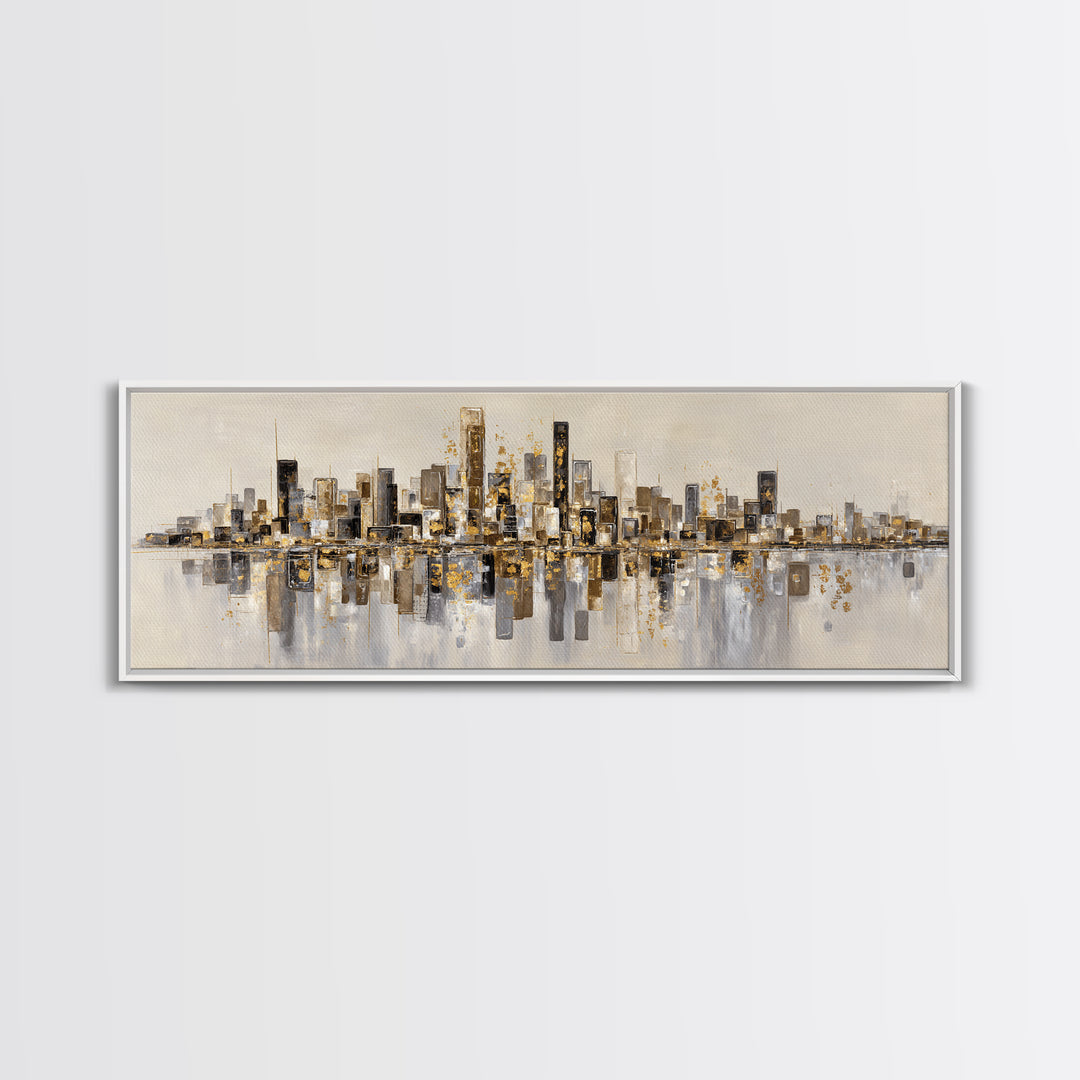 Dark Abstract City Skyline Canvas Print, Basement Art, Canvas Wall Art, Living Room Decor, Retreat, Black and White Art, BAS-3x1-71