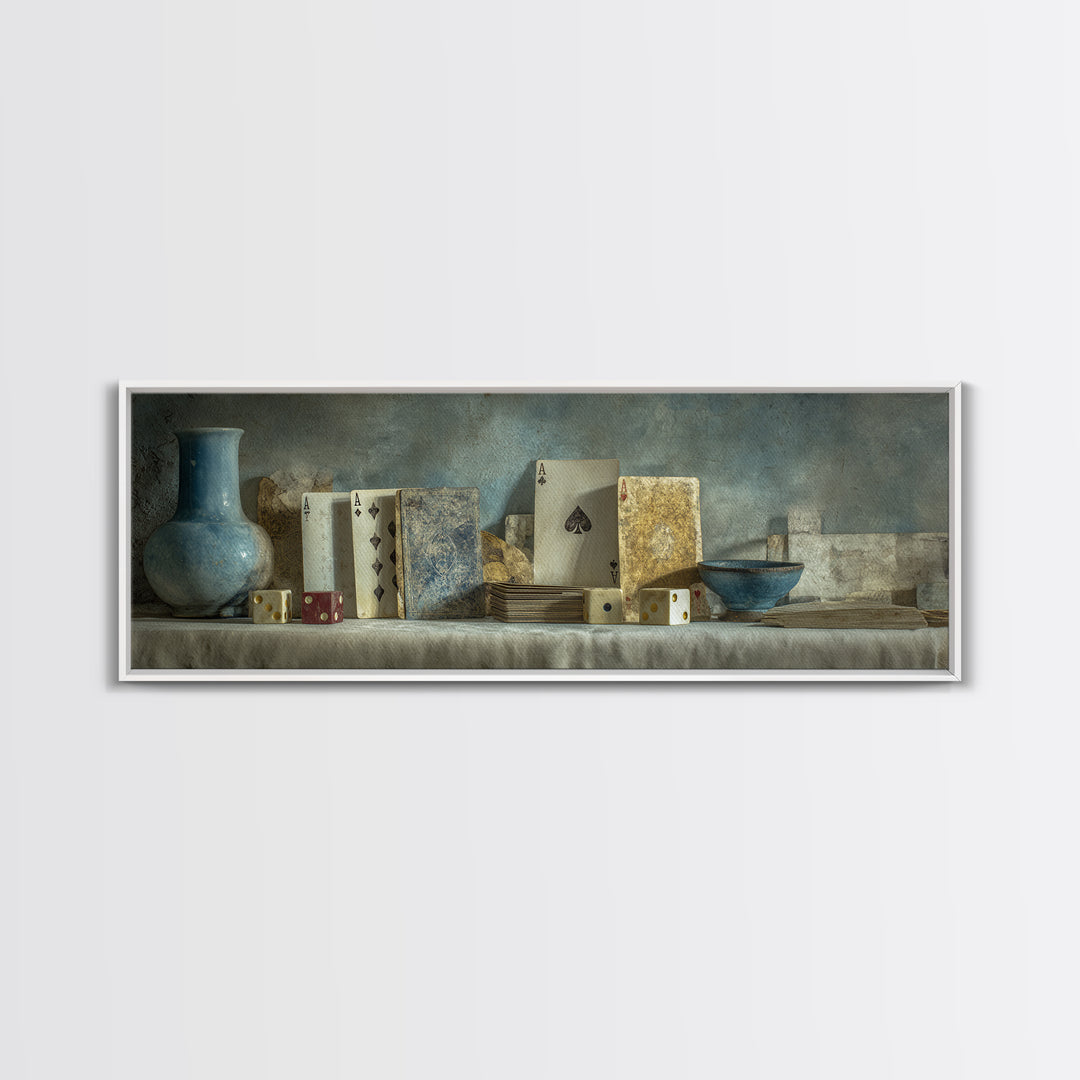 Poker Cards and Dice Canvas Print, Basement Art, Neutral Decor, Living Room Decor, Fine Art, Retreat, Wall Art, Home Decor, BAS-3x1-96