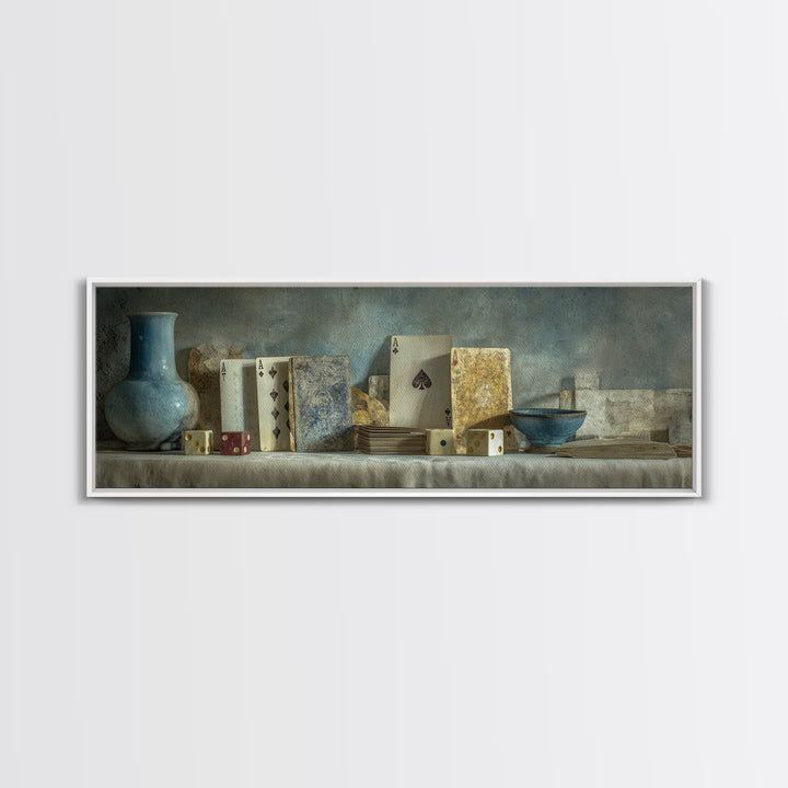 Poker Cards and Dice Canvas Print, Basement Art, Neutral Decor, Living Room Decor, Fine Art, Retreat, Wall Art, Home Decor, BAS-3x1-96