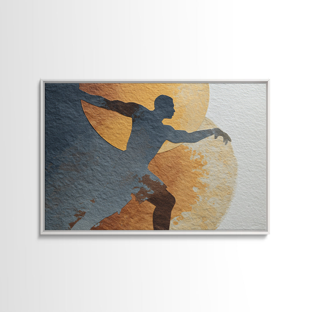 Large Monochrome Sports Action Figure Silhouette Canvas Print, Basement Art, Custom Wall Art, Living Room Decor, Retreat, BAS-3x2-20
