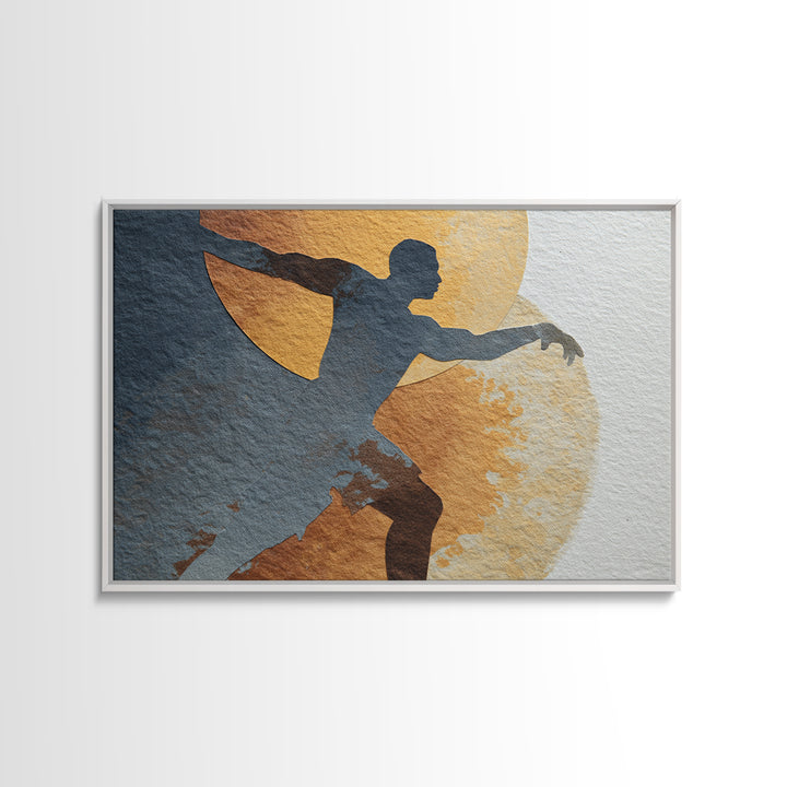 Large Monochrome Sports Action Figure Silhouette Canvas Print, Basement Art, Custom Wall Art, Living Room Decor, Retreat, BAS-3x2-20