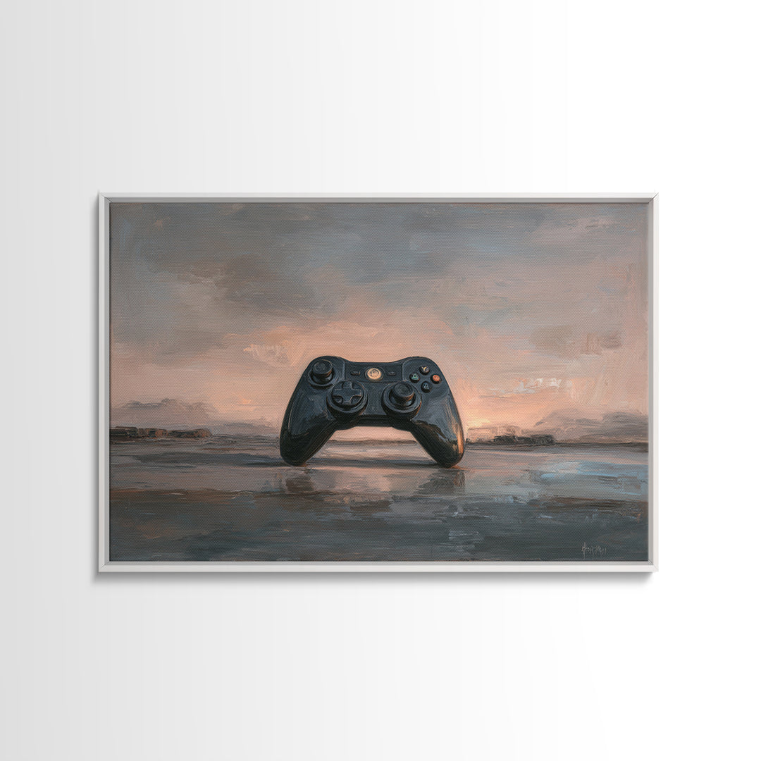 Neon Game Controller Icon on Black Background Canvas Print, Basement Art, Man Cave Decor, Living Room Decor, Retreat, BAS-3x2-25