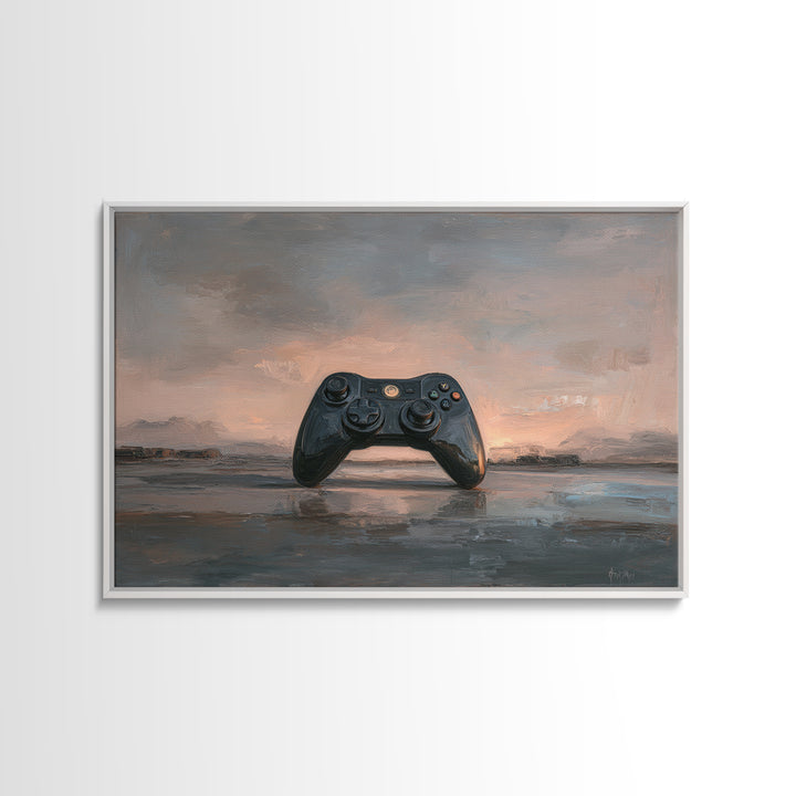 Neon Game Controller Icon on Black Background Canvas Print, Basement Art, Man Cave Decor, Living Room Decor, Retreat, BAS-3x2-25